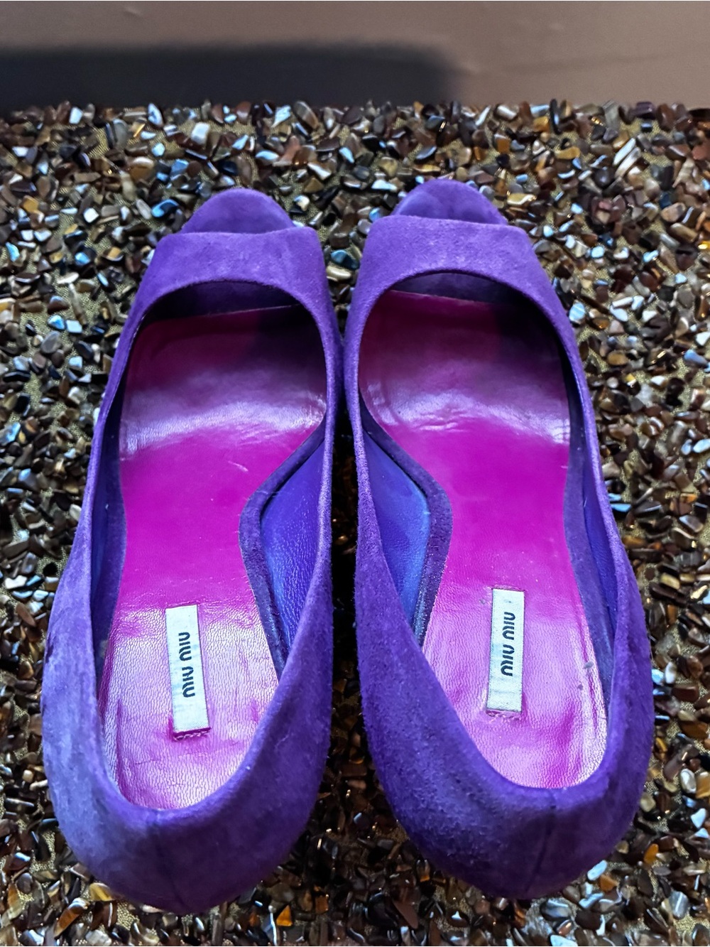 Miu Miu Purple Suede Peep-Toe 5 inch Heel size 36